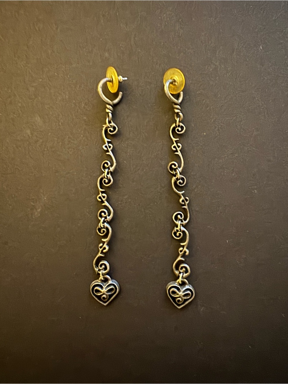 Delicate Long Silver Toned Heart Drop Earrings - Silver